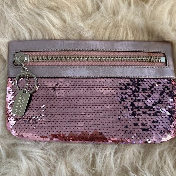 COACH Pink Poppy Sequin Spotlight Clutch - Picture 1 of 6